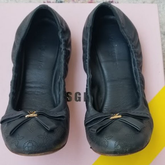 Authentic Louis Vuitton Leather Navy Elba Flats 37 - Picture 2 of 11